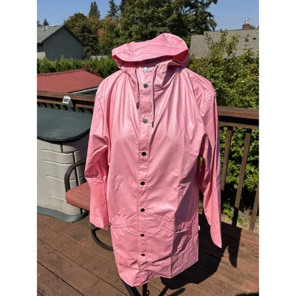 Rains Unisex Long Rain Jacket, Sky Pink, Waterproof, Sizes S, M, L - Picture 3 of 12